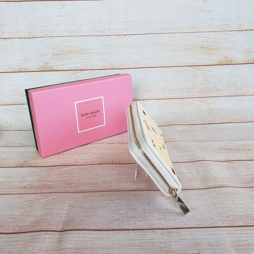 Kate Spade Staci Garden Bouquet Floral Straw Large Continental Wallet Gift Box